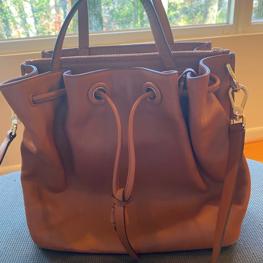 Brown Leather Bucket Shoulder Bag